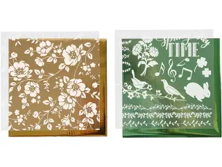 Dekorationsfolie og design limark, blomster, ark 15x15 cm, guld, grøn, 2x2ark/ 1 pk.