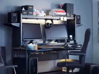 Gaming desk with shelves 185×146 cm black