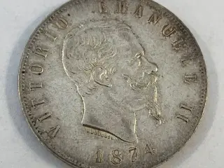 5 Lire 1874 M BN Italy