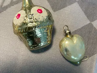 Glas julehjerte og antik glas julekurv