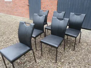 6 stk Rose Spisebordsstole med Ægte sort læder 