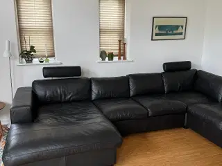 Læder Hjørnesofa med chaiselong sælges