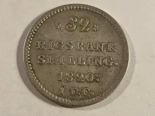 32 Rigsbankskilling 1820 Danmark