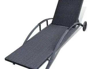 Liggestol med hynde & hjul polyrattan sort