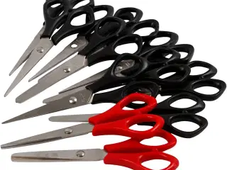 Skolesaks, L: 14 cm, Højre- og venstrehånd, sort, rød, 12stk./ 1 pk.