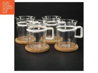 Glaskrus med korkbund og hvid hank fra Bodum (str. 8,5 cm. 4 styk)
