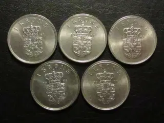 1 kroner 1961, 1962, 1963, 1968, 1971 unc/møntskær