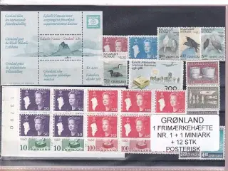Grønland - Frimærkehæfte NR. 1 + 1 Miniark +12 Stk. - Postfrisk