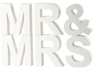 Bogstaver, MR &amp; MRS , H: 17,5 cm, D: 4,5 cm, hvid, 1 sæt