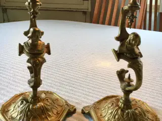 2 antikke lysestager af messing 