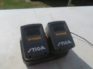 2 stk Stiga Lihtium Batterier og en lader C215D