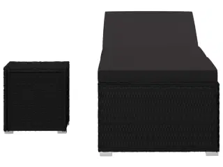 Liggestol med hynde og tebord polyrattan sort