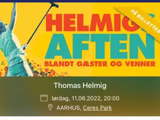 Thomas Helmig koncertbillet 11 juni i Århus 