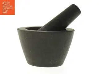 Stenmorter med støder (str. Ø 13 x h8 og Ø4 x h14 cm)