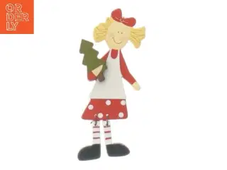 Dekorationsfigur af pige med juletræ (str. 9 cm)