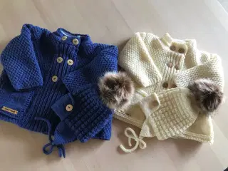 Strikket baby frakke med fleece foer og hue