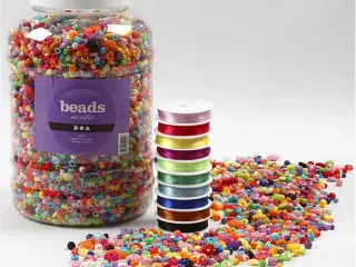 Perler og Smykkeelastik, str. 6-20 mm, hulstr. 1,5-6 mm, 1 pk.