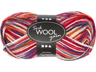 Blå/Rød Strømpegarn - 200m Superwash Uld/Nylon