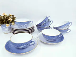 Mågestel tekopper med guldkant 1 sortering Porcelæ