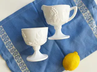 Sukker og fløde, opalineglas på fod, m druer og blade, sætpris