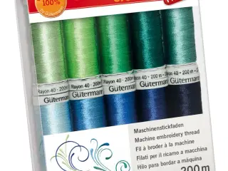 Gütermann broderitråd sæt i grønne og blå farver