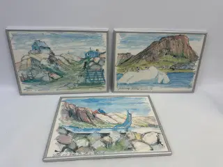 3 stk. grønlands tegninger (Poul Johansen) 