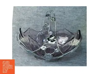 Ornamenteret Sølv kurv med lillatonet glasskål (str. 26 x 16 cm)