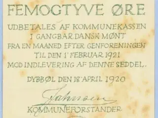 Dybbøl. Nødpengesedler 1920
