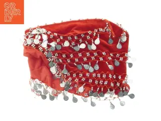 Rød sjal med mønter (str. 120 cm)