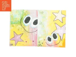 Abstrakt maleri med stjerner og cirkler (str. 24x18x4 cm)