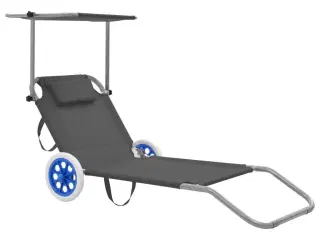 Foldbar liggestol med baldakin og hjul stål grå