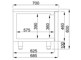 Lavt kølebord med 2 skuffer B1200 x D700 x H600 mm
