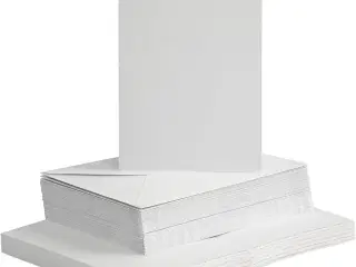 Kort og kuverter, kort str. 10,5x15 cm, kuvert str. 11,5x16,5 cm, 120+240 g, hvid, 50sæt/ 1 pk.