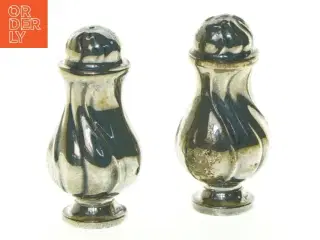 salt og peber sæt i pletsølv (str. 7 x 3 cm)