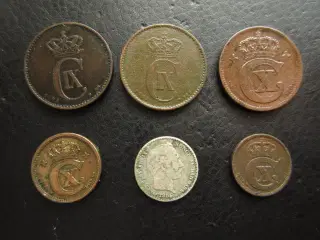6 gamle danske mønter fra før 1923