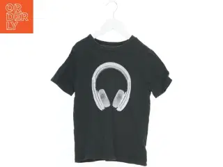 Sort T-shirt med høretelefonprint (str. 128)