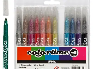Colortime Glittertusch, streg 2 mm, ass. farver, 12stk./ 1 pk.