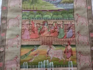 Indisk Gouache maleri på silke