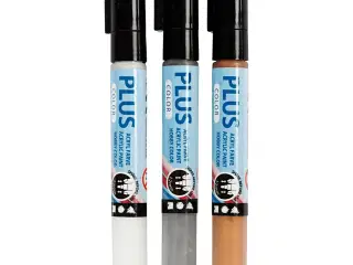 Plus Color Tusch, L: 14,5 cm, streg 1-2 mm, guld, sølv, råhvid, 5,5 ml, 3stk./ 1 pk.