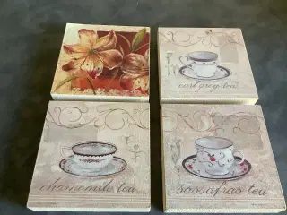 3 klodser/billeder af the kopper + 1 med blomster