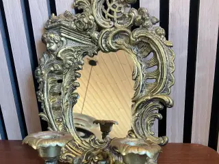 Antik vægspejl i messing