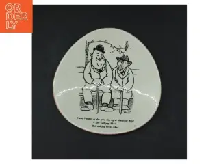 Keramisk vægplatte med tegneserie-motiv fra Knabstrup (str. Ø 15,5 cm)