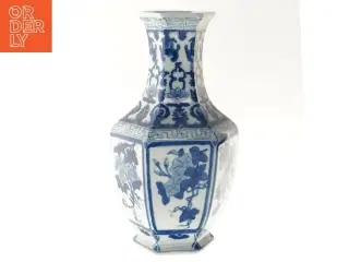 Blå og hvid porcelænsvase (str. 35 cm)