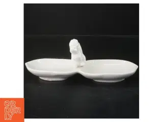 Keramisk dobbelt skål med Egern skulptur (str. 24x7 cm)
