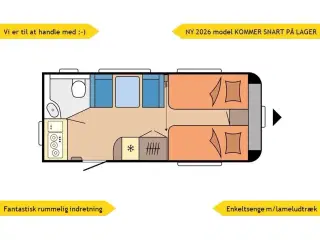 2026 - Hobby Excellent 460 SL   Ny 2026 KOMMER SNART PÅ LAGER. Enkeltsenge samt endekøkken og stort badeværelse. LAV VÆGT.
