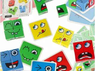 Puslespil med skiftende ansigter – kreative klodser og kort (64 kort, 16 klodser)