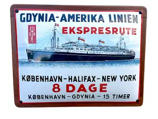 Stort retro emaljeskilt Gdynia-Amerika Linien