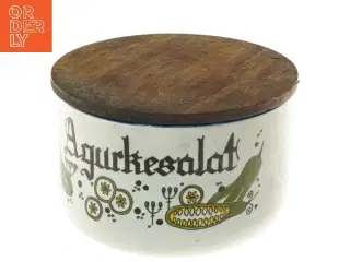 Porcelænsbeholder med trælåg (str. Ø 13 cm)