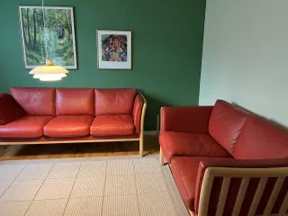 Betina Lædersofa 3 + 2 pers. i massiv bøg.