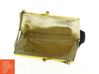 Vintage broderet pung med guldkæde hank (str. 16 x 13 x 5 cm)